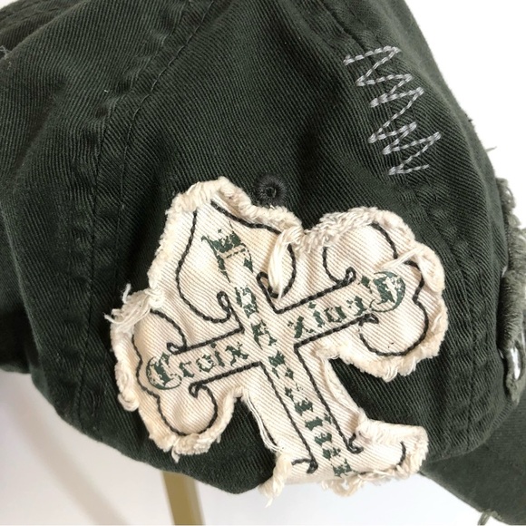 Leader Croix de Lorraine Distressed Green Baseball Cap - Picture 9 of 14